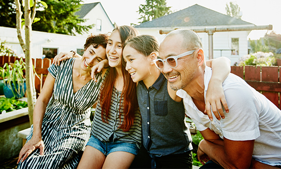 Happy family in back yard