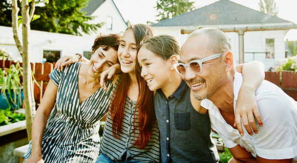 Happy family in back yard